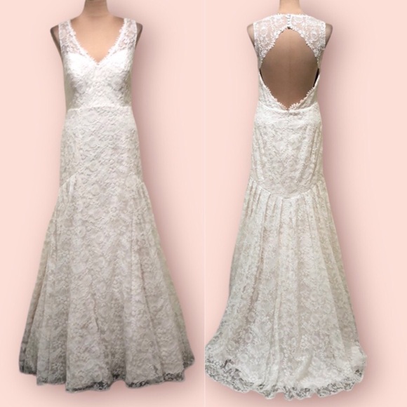 Jenny Yoo Wedding Dress Size 12 Cream Lace Open Back Trumpet Mermaid Gown - Picture 1 of 11
